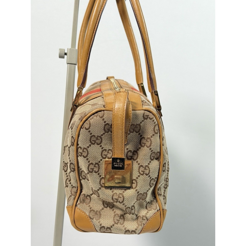 GUCCI Mini Boston Bag Shoulder Bag Canvas Beige Sherry Line Authentic Ladies0037 - Picture 7 of 16
